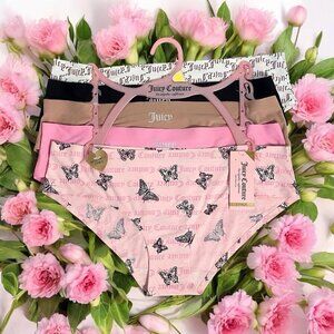 Juicy Couture Bikini Briefs Pink, Butterfly, Black, Beige Panties 5 Piece Set XL
